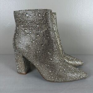 Betsey Johnson Women's 5 SB-CADY Ankle Boots Silver Rhinestone Block Heel Glam